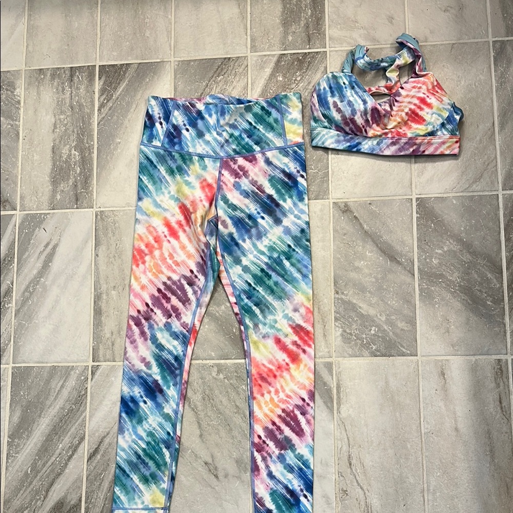 Athleta Tie-Dye Leggings and Sports Bra Set